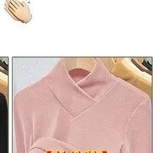 Damen-Shirts aus dickem Fleece mit V-Ausschnitt und halbhohem Kragen