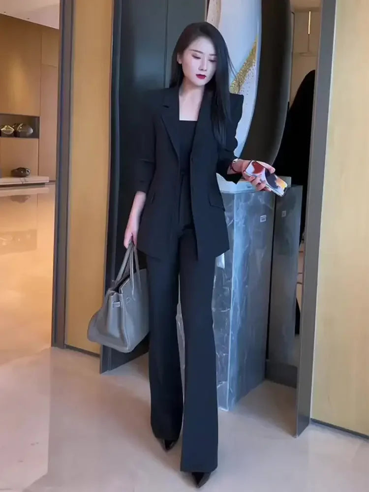 Classy Wide Leg Trousers and Blazer Set for Women