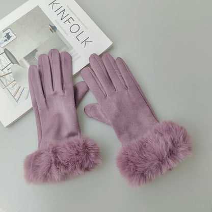Gants d'hiver en daim et fausse fourrure de lapin