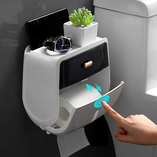 Double-Layer Wall-Mounted Toilet Paper Holder with Large Capacity