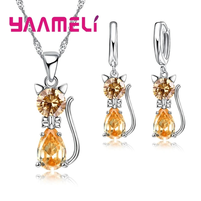 Sterling Silver Color Shining Austrian Crystal Pendant Necklace Huggee Earring Jewelry Sets