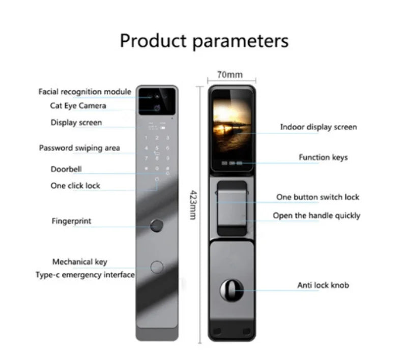 Tuya App Smart Fingerprint Door Lock with Camera