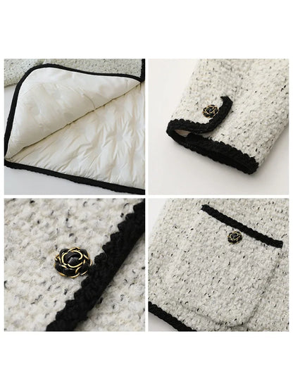 Vintage V-Neck Woolen Down Jacket for Women