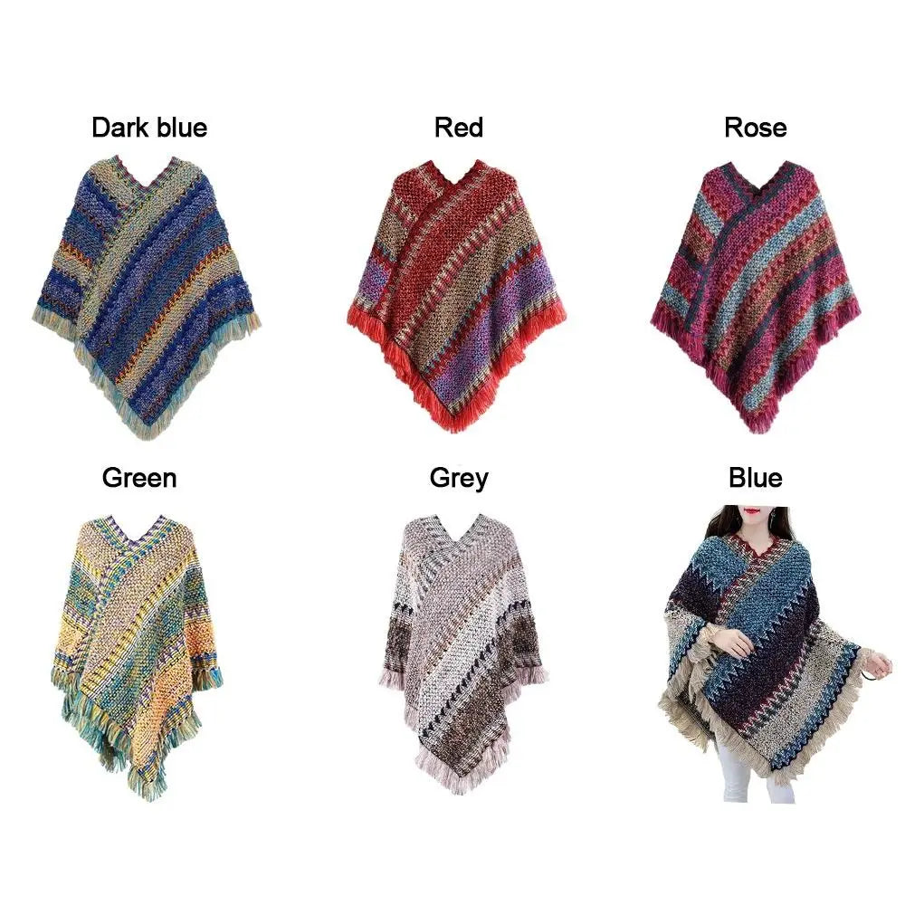 Fashion Mongolian Poncho- Ethnic Knitted Cape