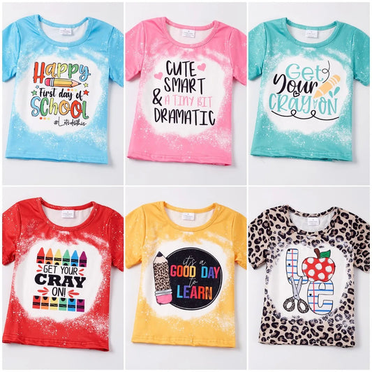 Kids' Back-to-School Cartoon Lettered Leopard T-shirt Set