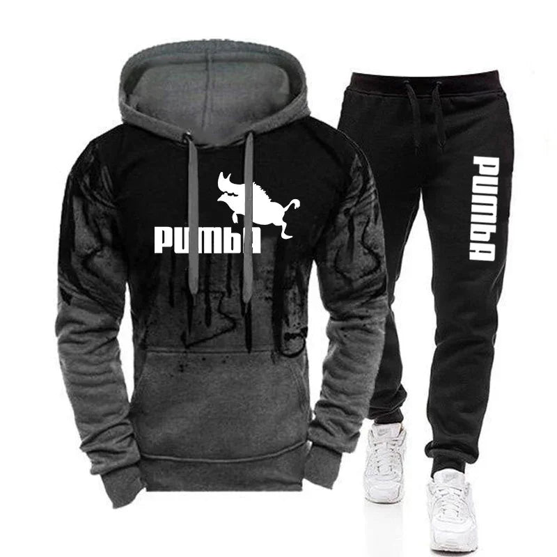 Hochwertiger Hoodie und schwarze Sporthose für Herren