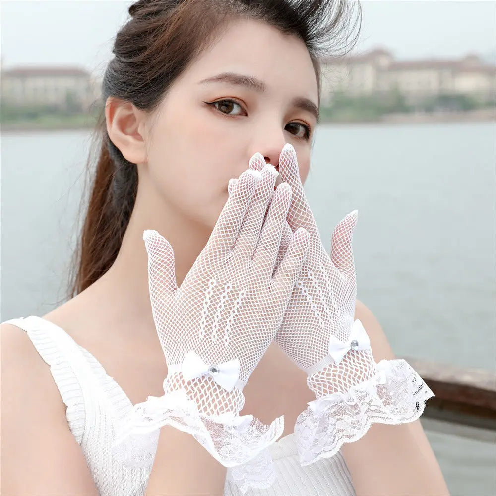 Short Lace Sheer Gloves - Fishnet Party Mittens