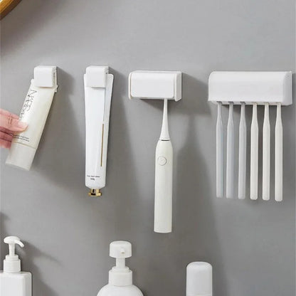 Punch-Free Wall-Mounted Toothbrush and Toothpaste Holder
