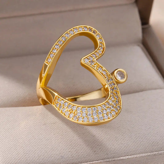 Horizontal Heart Stainless Steel Rings Women