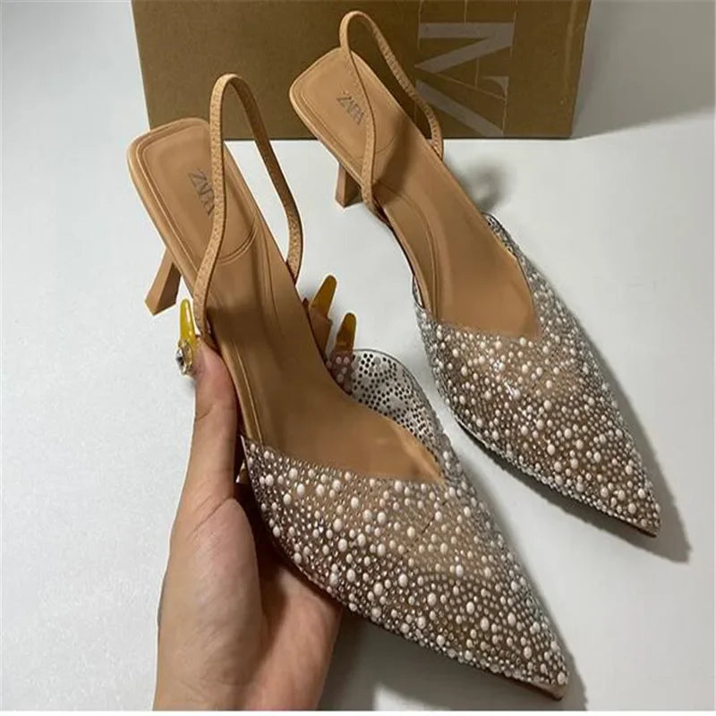 Pearl Decor  Slingback Summer High Heels for women