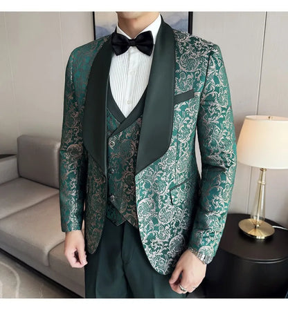 3-Piece High-Density Jacquard Men's Wedding Suit