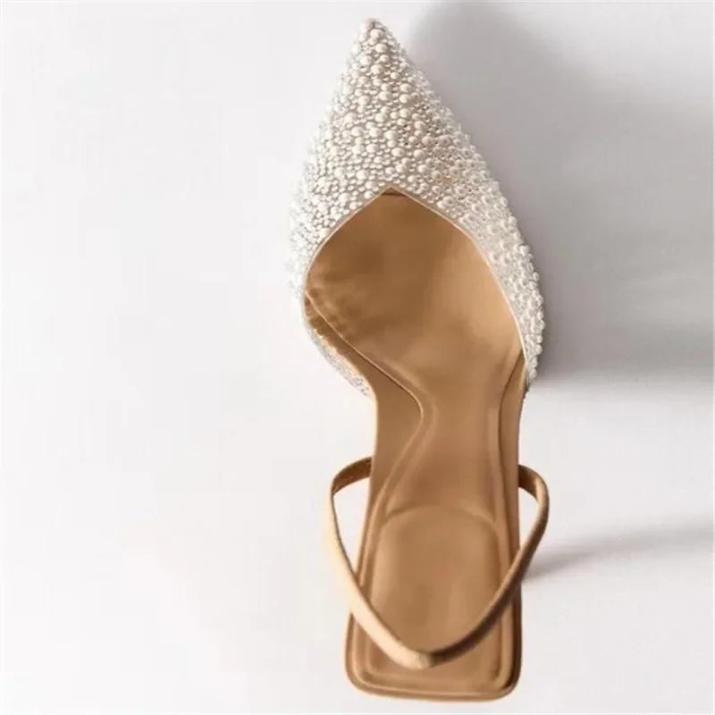 Pearl Decor  Slingback Summer High Heels for women