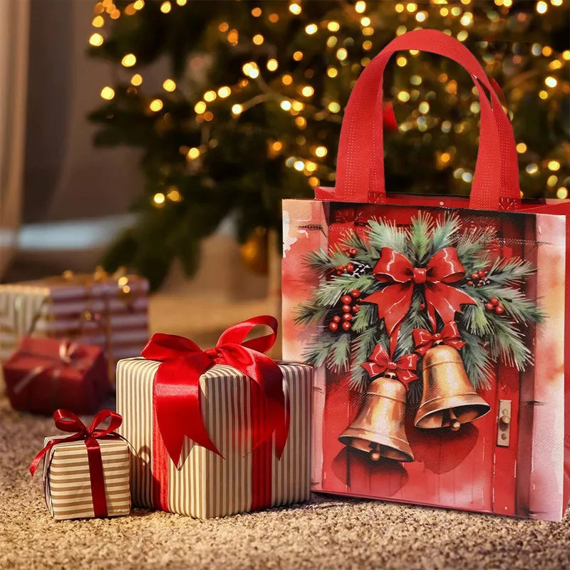 4 Stück Weihnachtsgeschenktüten aus Vlies mit Weihnachtsmann-Motiv