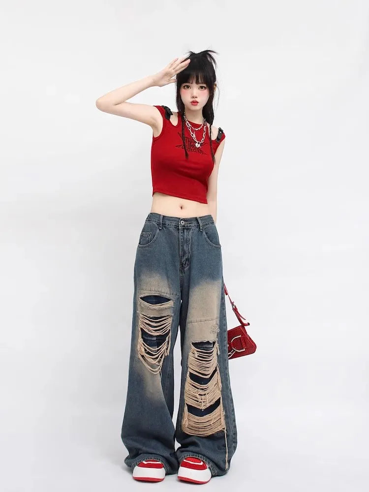 Trendy Loose Wide-Leg American Retro Jeans for Women