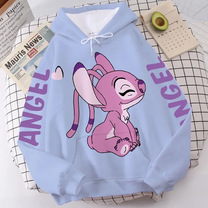 Unisex Disney Stitch Cartoon Print Winter Hoodies