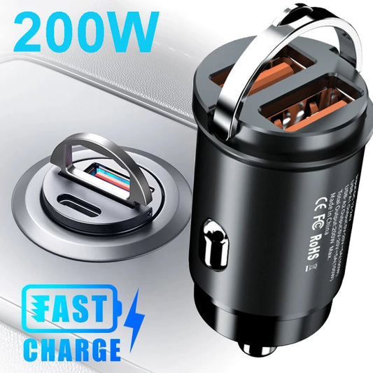 100W/200W QC3.0 PD Mini Car Charger  - 12-24V Fast Charging