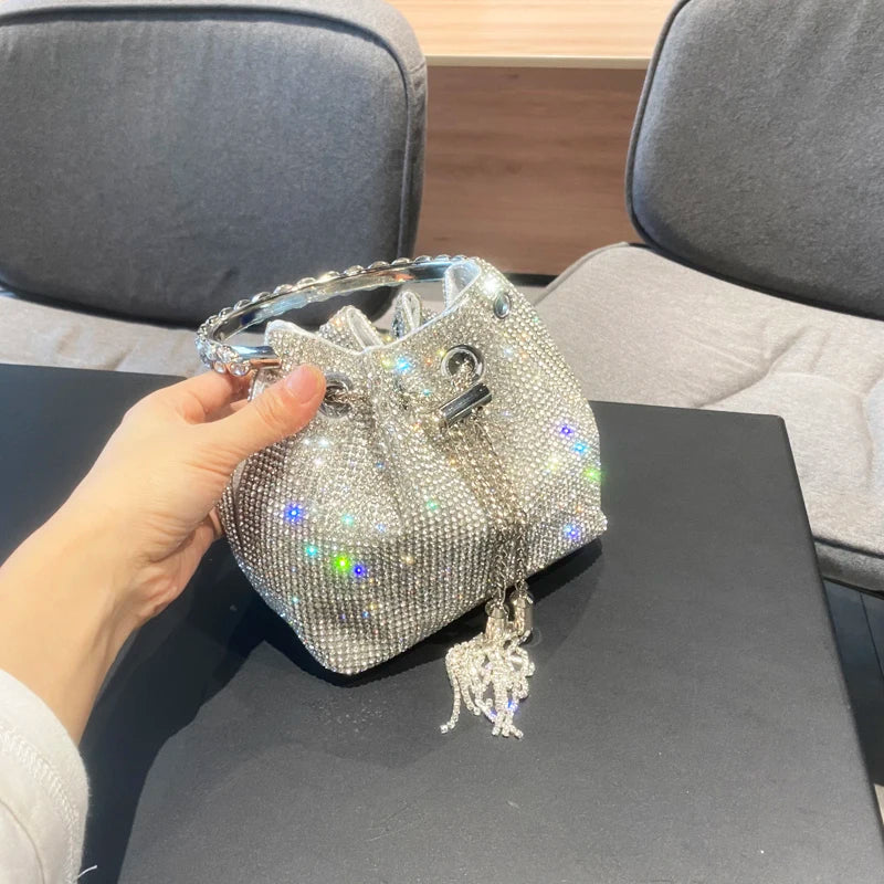 Luxury Designer Crystal Rhinestone Bucket Clutch