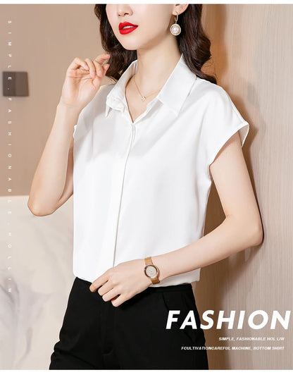 Women's Silk Satin Polo Vintage Blouse