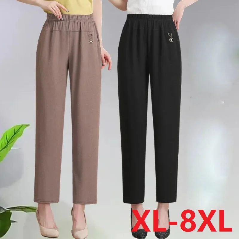 Summer High-Waist Elastic Silk Pants