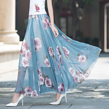 High Waist A-Line Print Chiffon Skirt