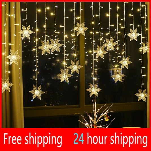 3.8M LED Snowflake Curtain Lights for Holiday Decoration