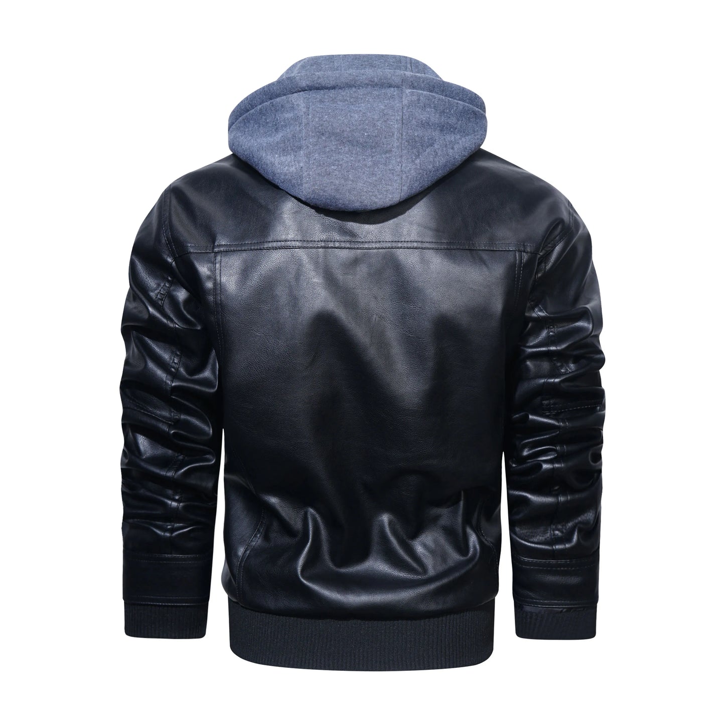 Slim Fit Motorradjacke aus Leder mit Kapuze