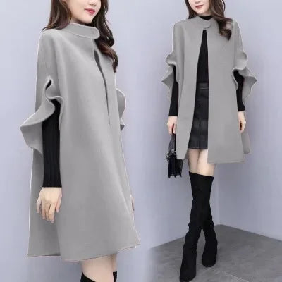 Medium-Length A-Line Woolen Jacket