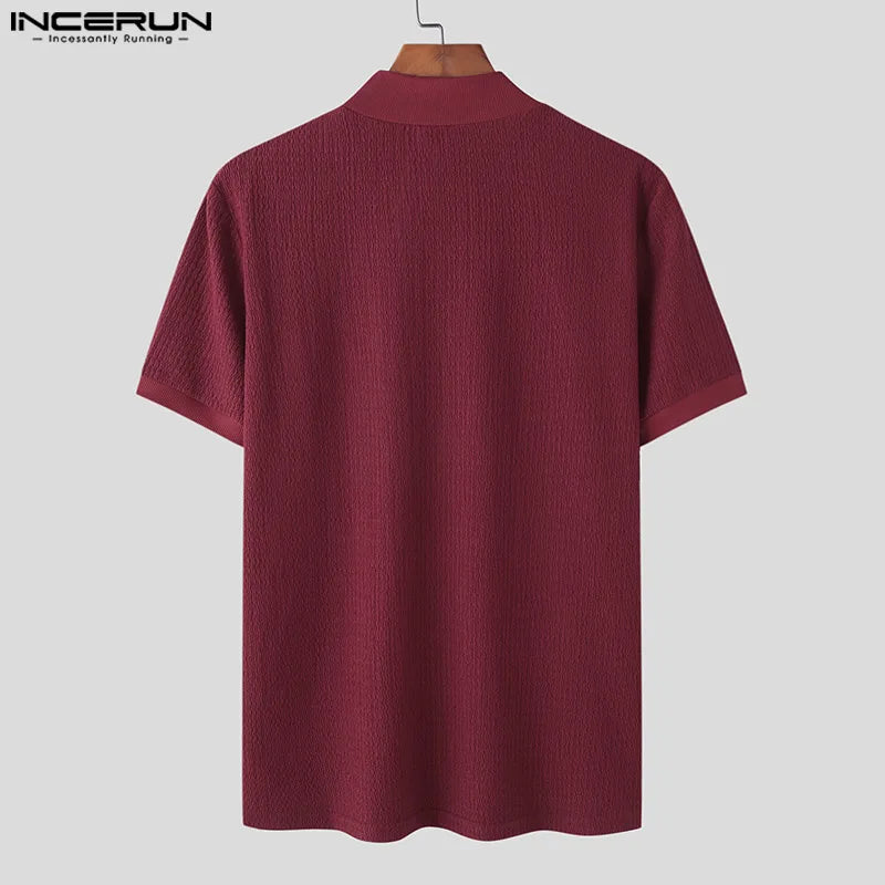 Men Knitting Half High Collar Short Sleeve T-shirts