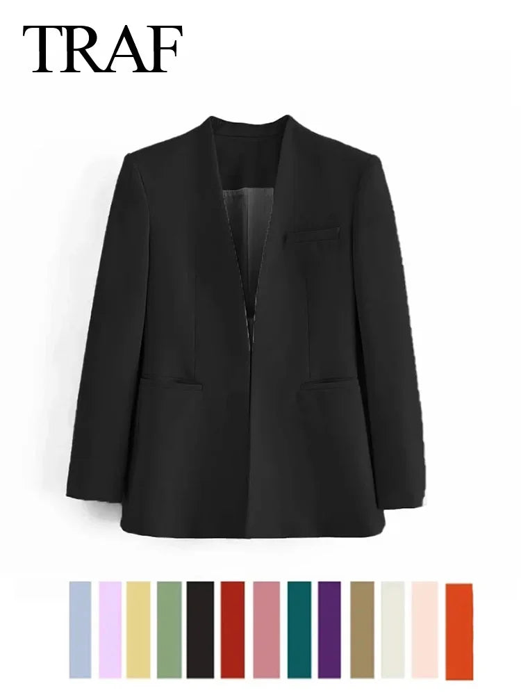 Vintage-Inspired Solid Blazers for Office Wear