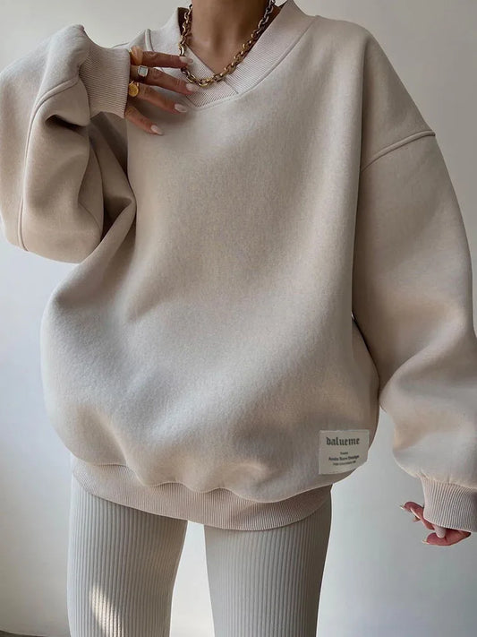 Women's Long Sleeve V-neck Loose Hoodie