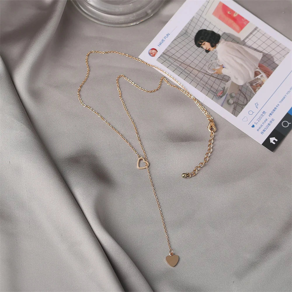 Simple Gold Y-Shaped Heart Pendant Necklace for Women