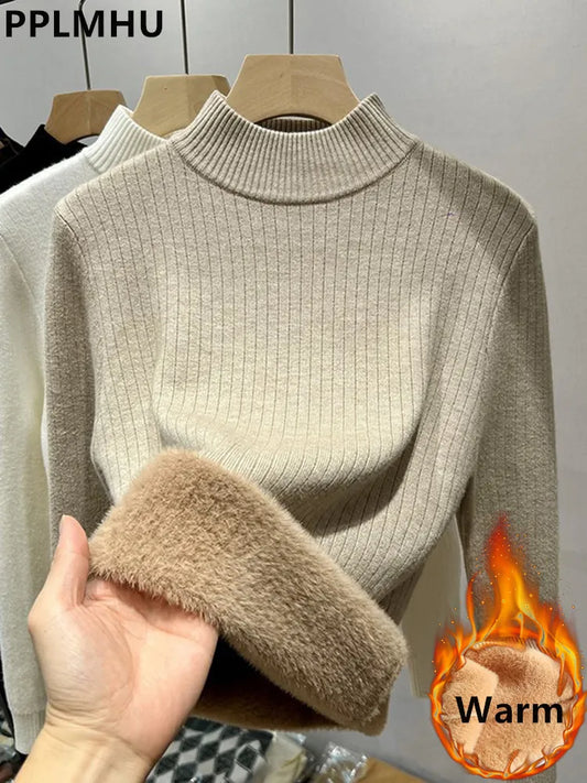 Women's Winter Sweater Velvet-Lined Knitwear Pullover