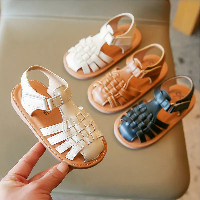 Solid Weave Girl's Sandals - Closed Toe Girls Shoes