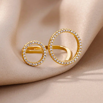 Bagues réglables en acier inoxydable avec double cercle en zircon