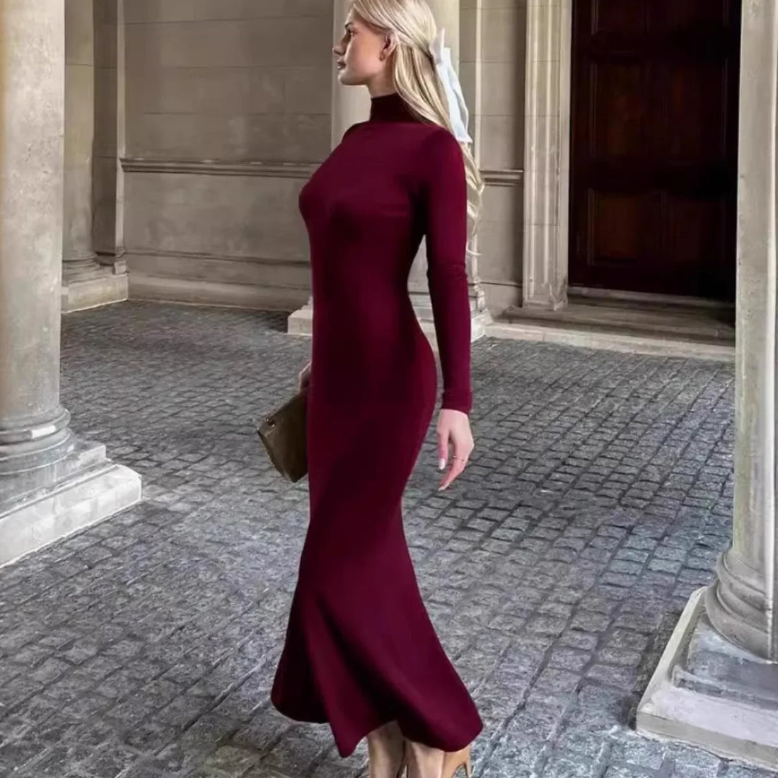 Langarm Maxi Wickelkleid Elegante Mode