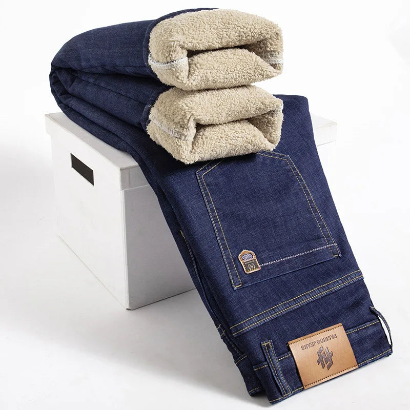 Winter Lamb Fluff Fleece-Lined Straight Pants for Men