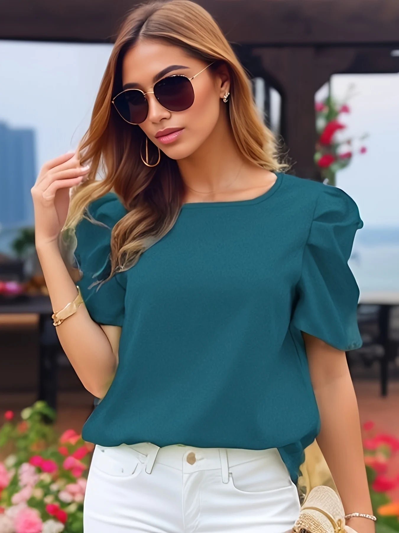 Elegant Puffy Sleeve Tie Jacket Blouse