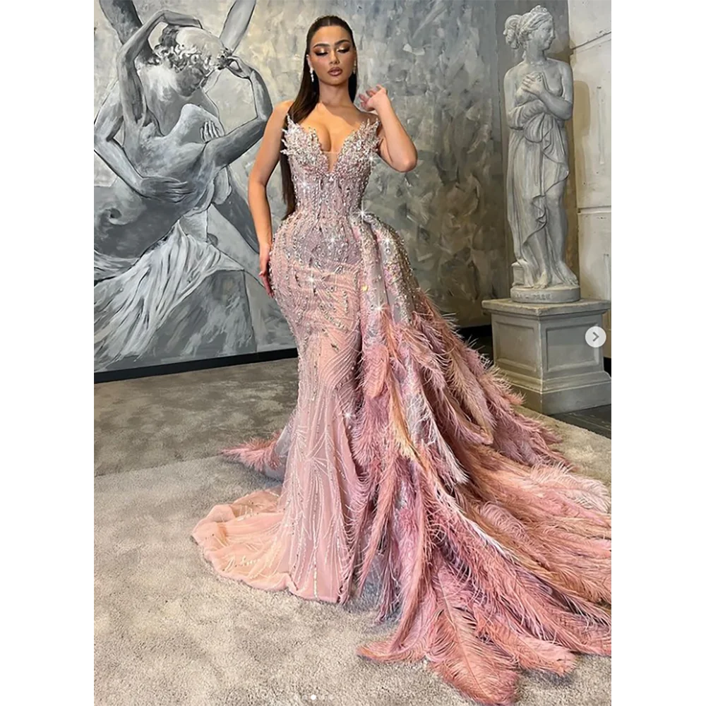 Luxury Strapless Pink Mermaid Evening Dress