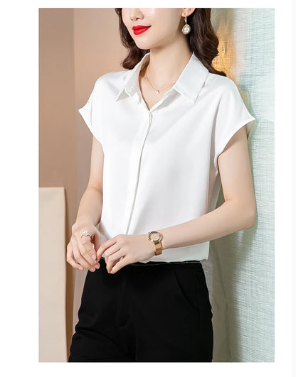 Women's Silk Satin Polo Vintage Blouse