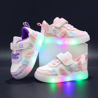 Chaussures à imprimé princesse Elsa Frozen avec éclairage LED et antidérapantes pour filles Disney