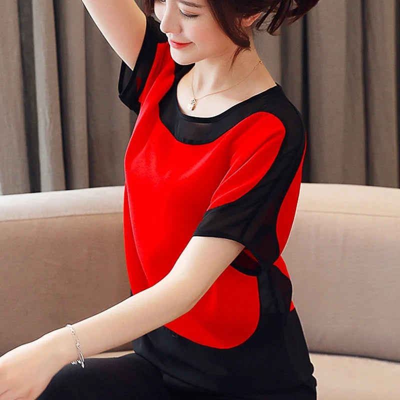 Chiffon Short Sleeve Women's Blouse Tops