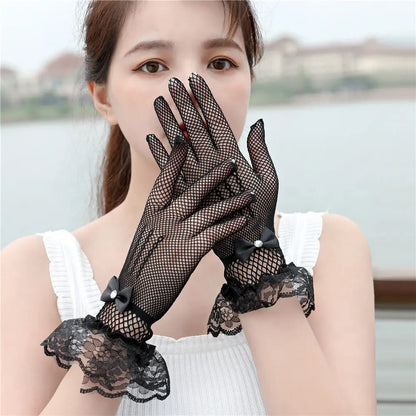 Gants courts en dentelle transparente – Mitaines de fête en résille