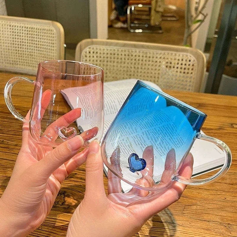 400mL 3D Love Gradient Glass Coffee Mug