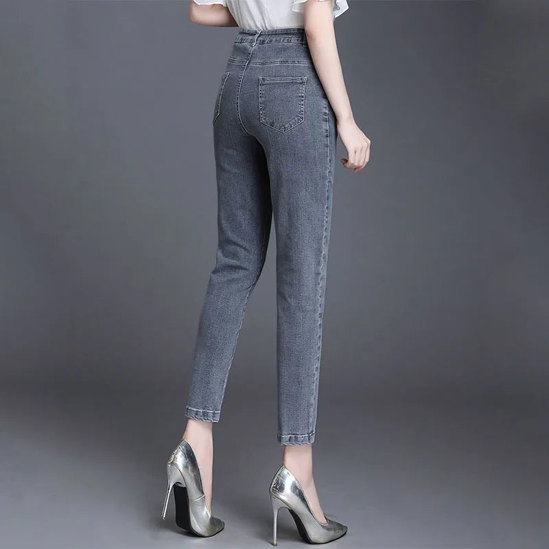 High Waist Skinny Cropped Jeans for Women