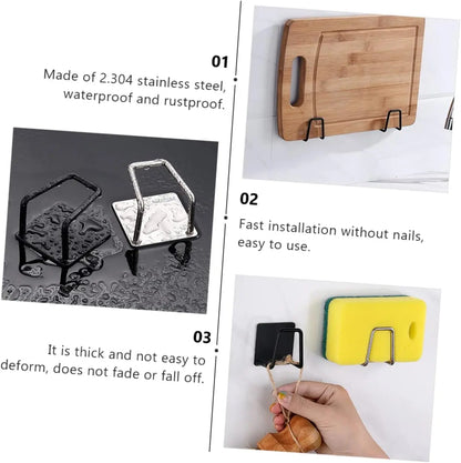 Porte-éponges de cuisine auto-adhésif en acier inoxydable