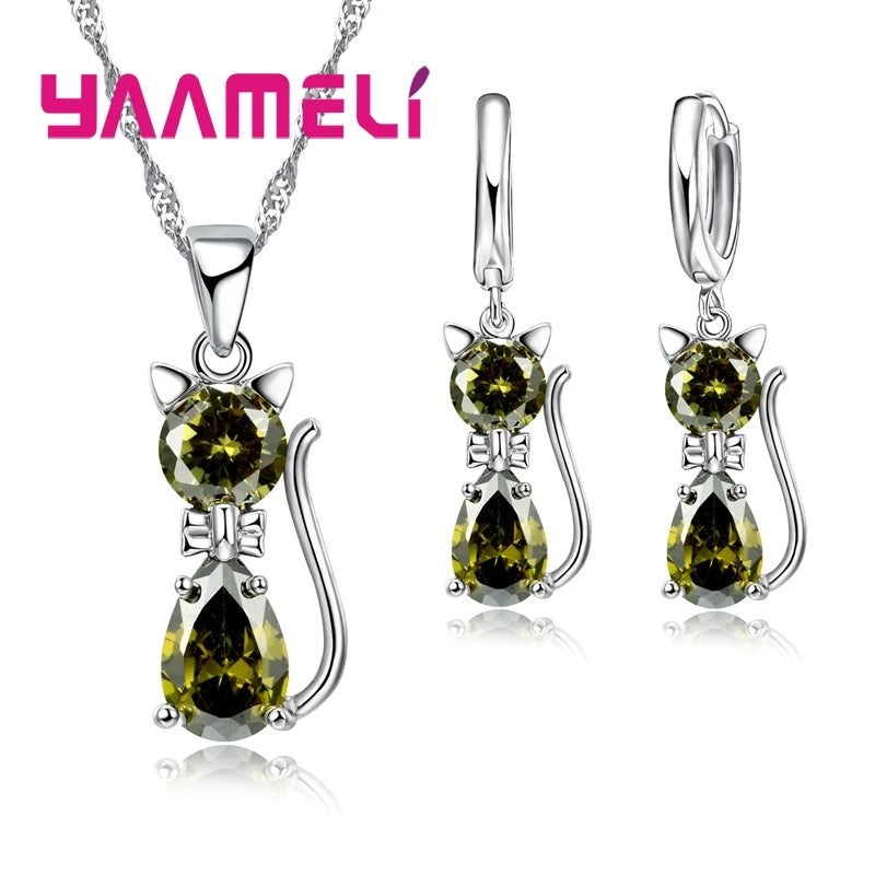 Sterling Silver Color Shining Austrian Crystal Pendant Necklace Huggee Earring Jewelry Sets