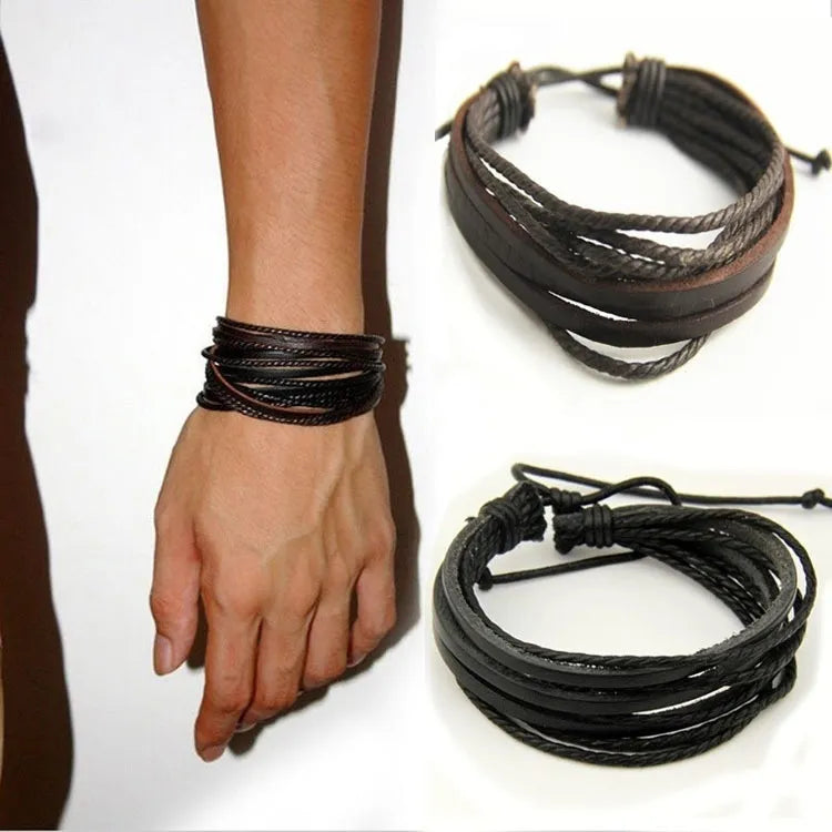 Delysia King Leisure Fashion Bracelet en cuir multicouche tissé à la main pour hommes