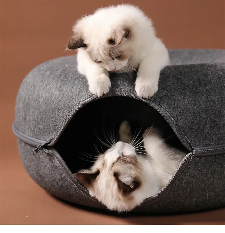 Dual-use Indoor Tunnel Interactive Donut Cat Bed