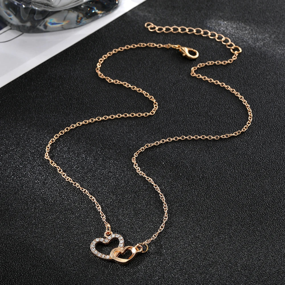 Double Heart Pendant Necklace for Women