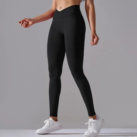 Nahtlose Yoga-Leggings mit gekreuzter hoher Taille